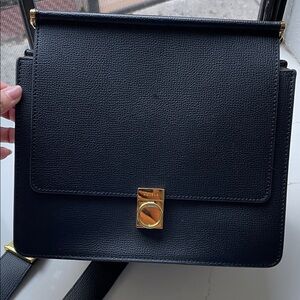 Polène Black Leather Crossbody with Gold Turn-Lock (Numero Sept) Edition Texture